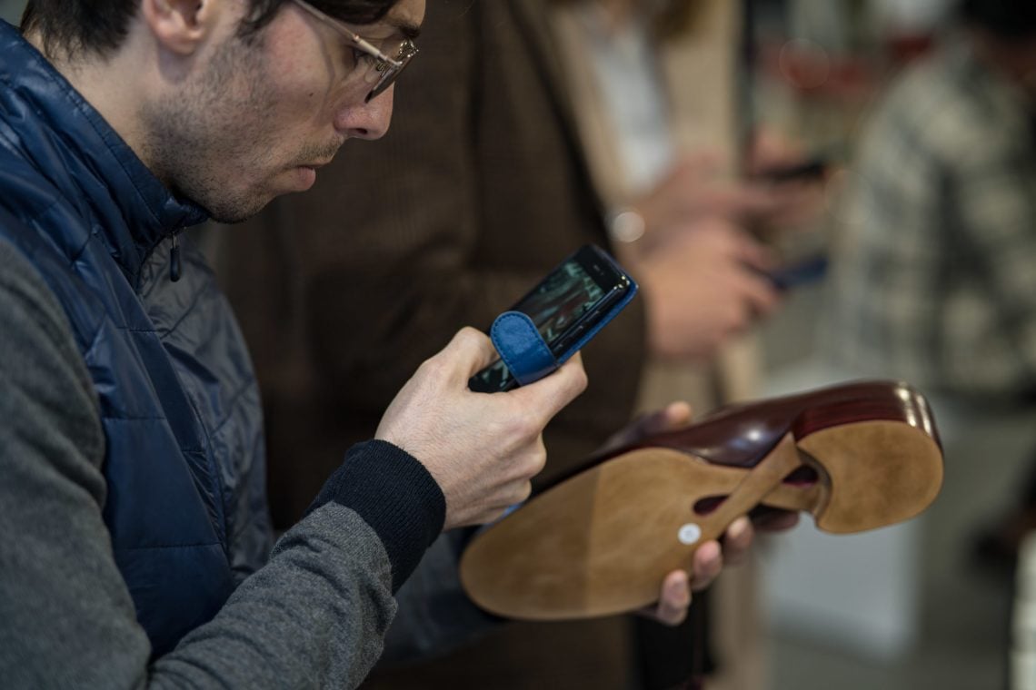 The shoemaking world champs shoes were closely studied, filmed and photographed during the day.