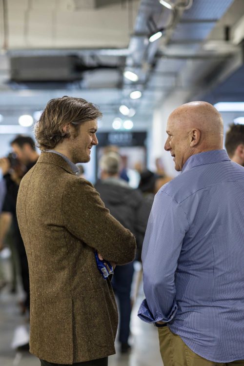 Bespoke shoemaker Nicholas Templeman talking with Paul Schenecker.